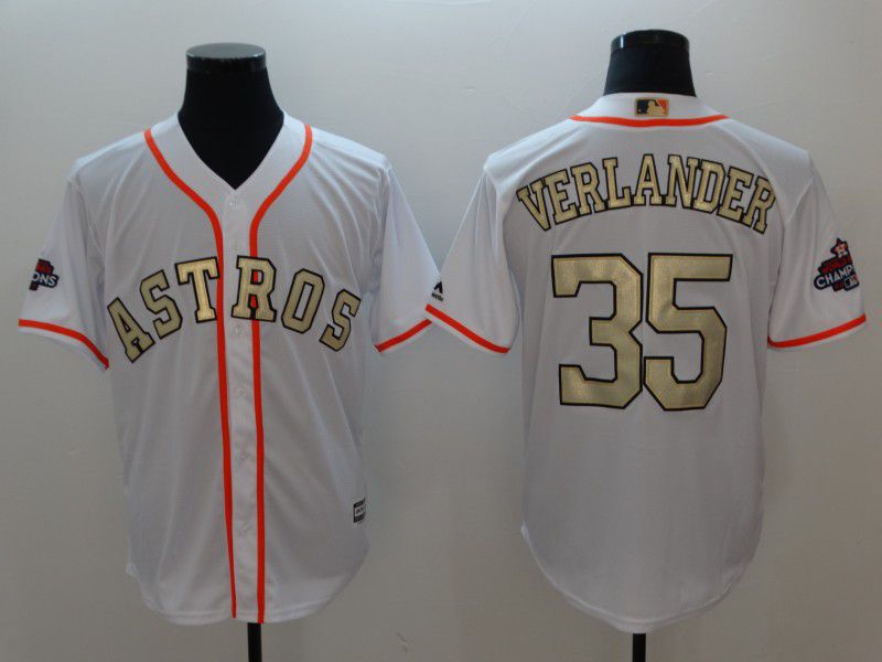 Men Houston Astros #35 Verlander White Gold version Game MLB Jerseys